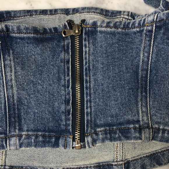 HEVRON Denim crop ruffle top Size 2 - Picture 4 of 10